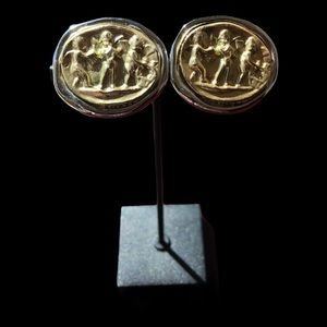 Silver & Gold Tone Clip On Earrings With Cherubs